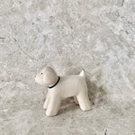 Load image into Gallery viewer, cute white wooden toy poodle toy with black eyes, nose and collar. Finely crafted by t-lab
