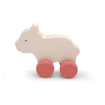 Load image into Gallery viewer, handmade wooden bear with red wheels push toy. comes in a cute kraft box ideal as a gift.
