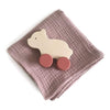 A beautiful set with handmade wooden bear with red wheels push toy. Also comes with a pink swaddle blanket. All wrapped up in a beautiful craft box.  