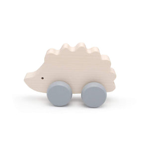 A cute wooden push hedgehog with grey wheels that has been handcrafted and hand-painted in Europe. Made from natural maple wood, it’s perfect for encouraging imaginative play with little ones.