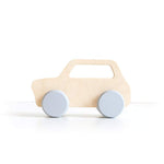 Load image into Gallery viewer, This wooden mini push car toy with grey trim has been handcrafted and hand-painted in Europe. Made from natural maple wood, it’s perfect for encouraging imaginative play with little ones. 
