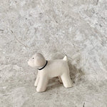 Load image into Gallery viewer, cute white wooden toy poodle toy with black eyes, nose and collar. Finely crafted by t-lab
